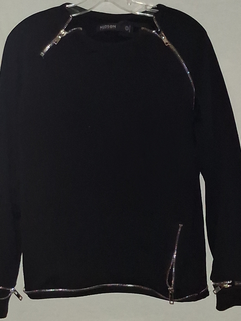 Hudson Jeans Black Crewneck Sweater with Silver Zipper Trim